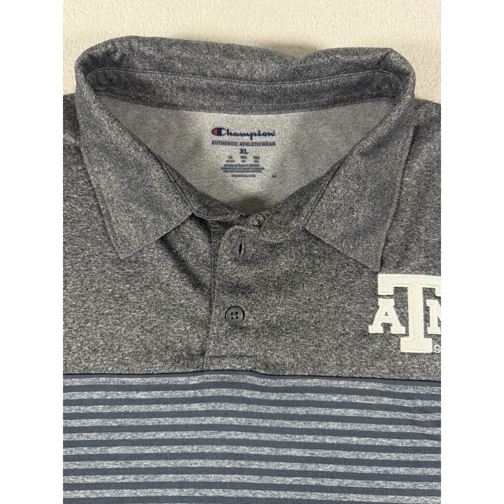 Champion Texas A&M Aggies Polo Shirt Mens XL Gray Striped Performance Golf - Picture 3 of 15